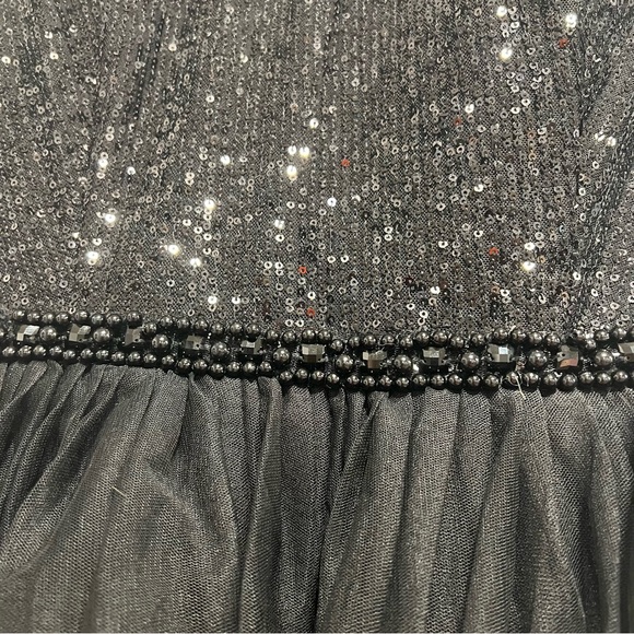 Mac Duggal Sequined Black Long Sleeve Ruffle Tiered Midi Dress - Gently Worn - Picture 13 of 16